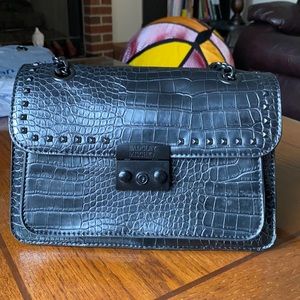 Badgley Mischka croc embossed black chain bag.